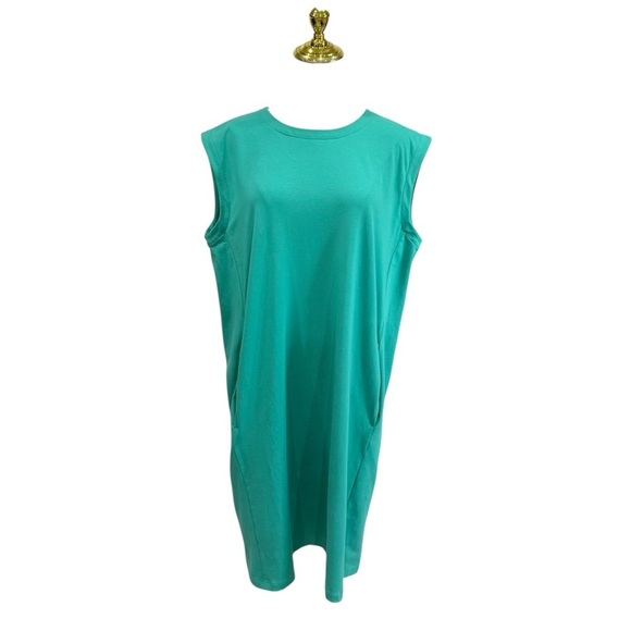 Eileen Fisher Pima Cotton Stretch Jersey Round Neck Dress Seastar Green MEDIUM - Picture 2 of 15